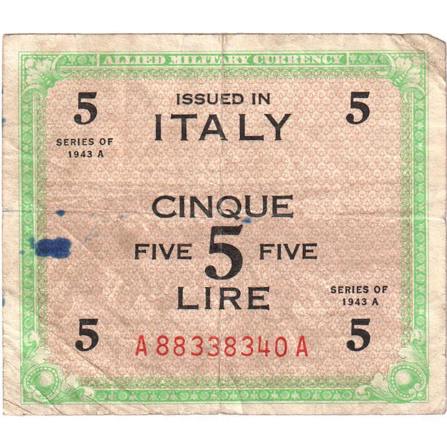 Italy, 5 Lire, 1943, VG(8-10)