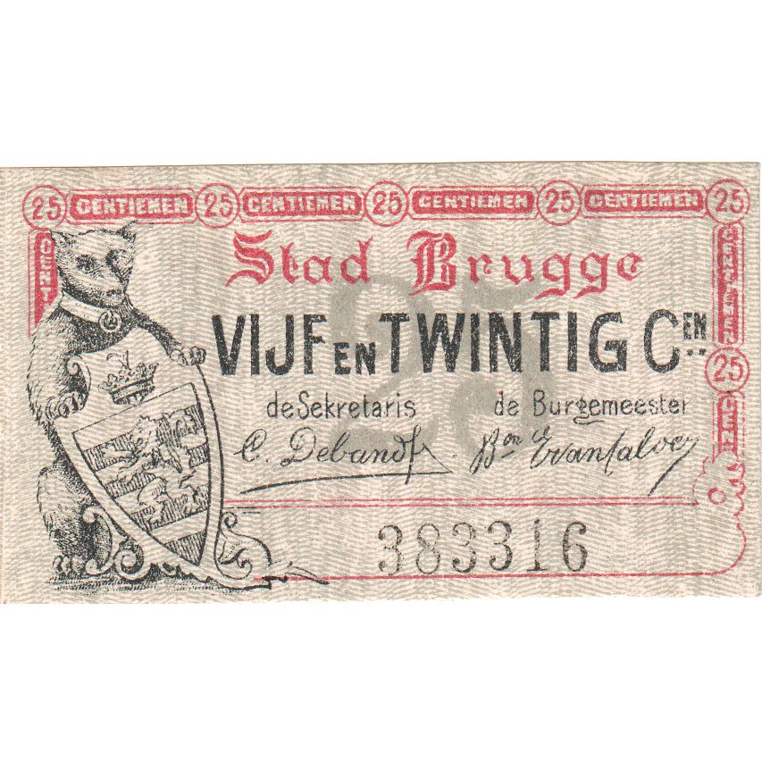 Belgio, Flanders, Bruges, 25 Centimes, N.D, FDS