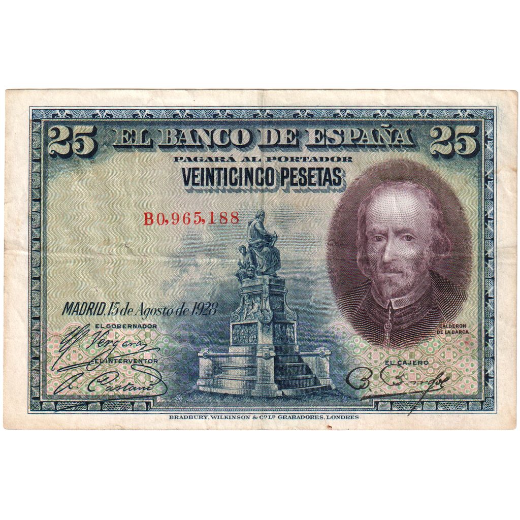 Spain, 25 Pesetas, 1928-08-15, VF(30-35)