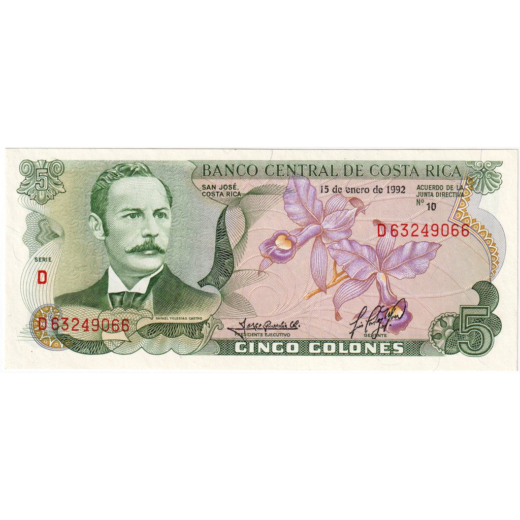 Costa Rica, 5 Colones, 1992-01-15, UNC
