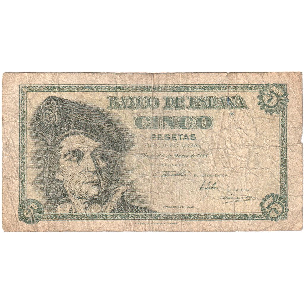 Spanje, 5 Pesetas, 1948-03-05, TB