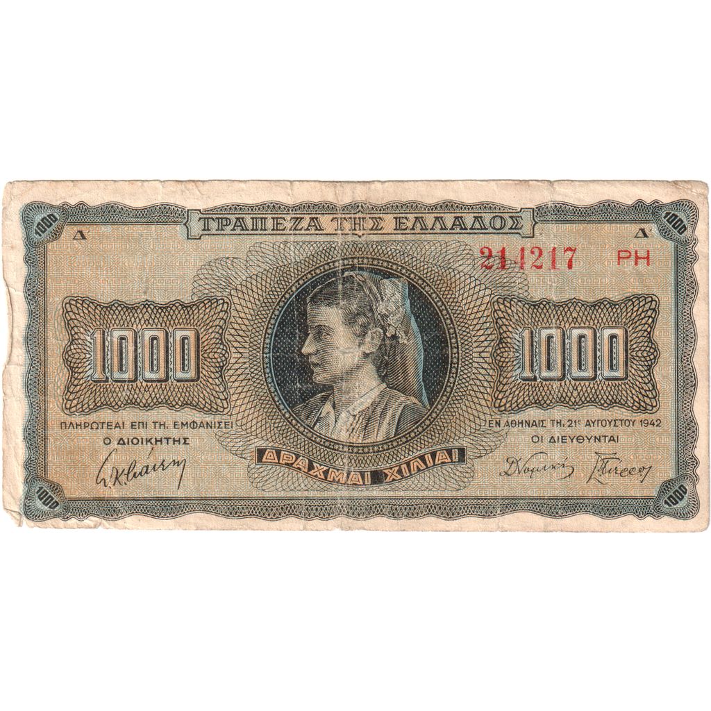 Grecia, 1000 Drachmai, 1942-08-21, BC+