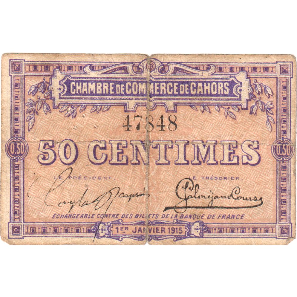 France, Cahors, 50 Centimes, 1915-01-01, B+, Pirot:35-12