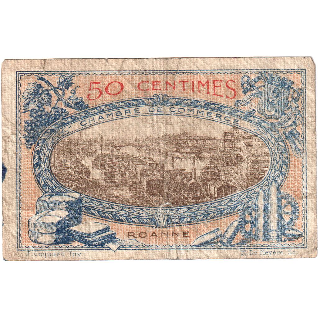 França, Roanne., 50 Centimes, 1917-06-18, Chambre de Commerce, VF(20-25)