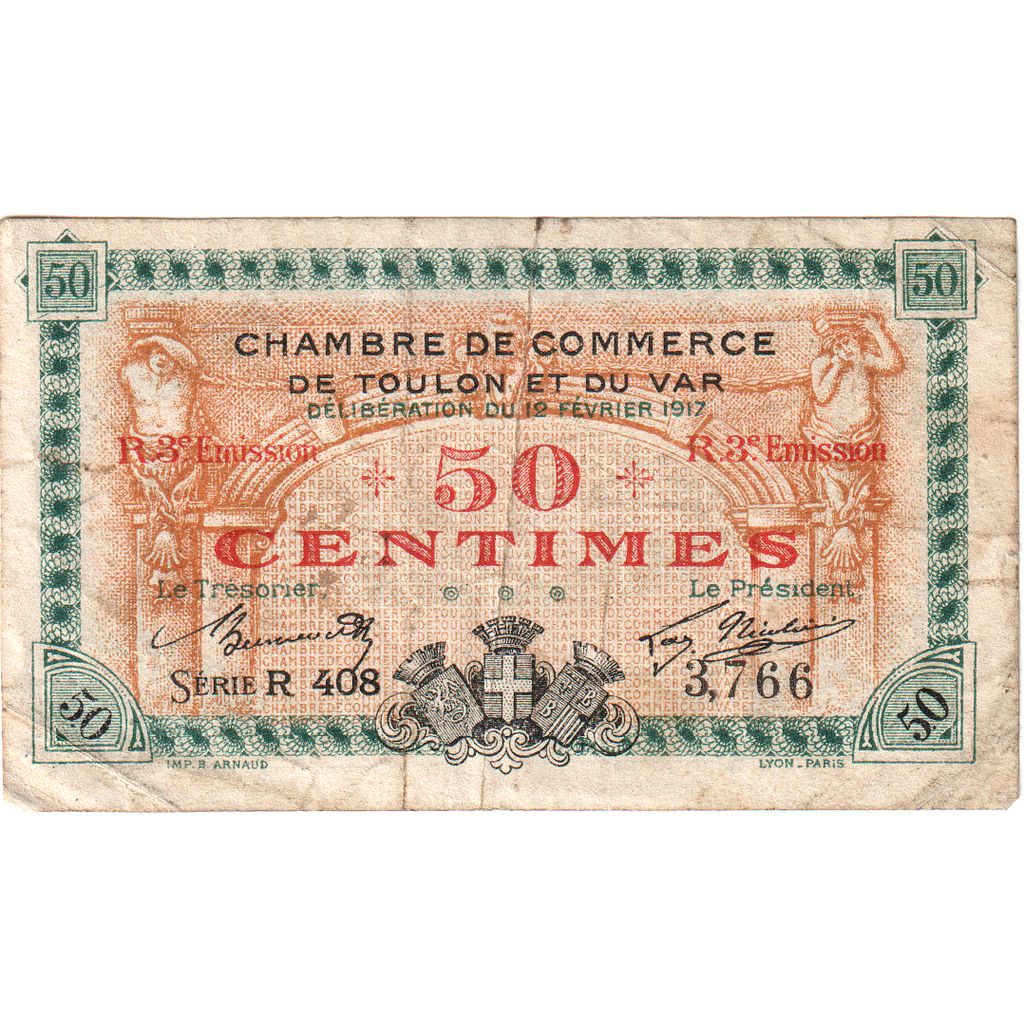 Francia, Toulon, 50 Centimes, 1917-02-12, MB, Pirot:121-28