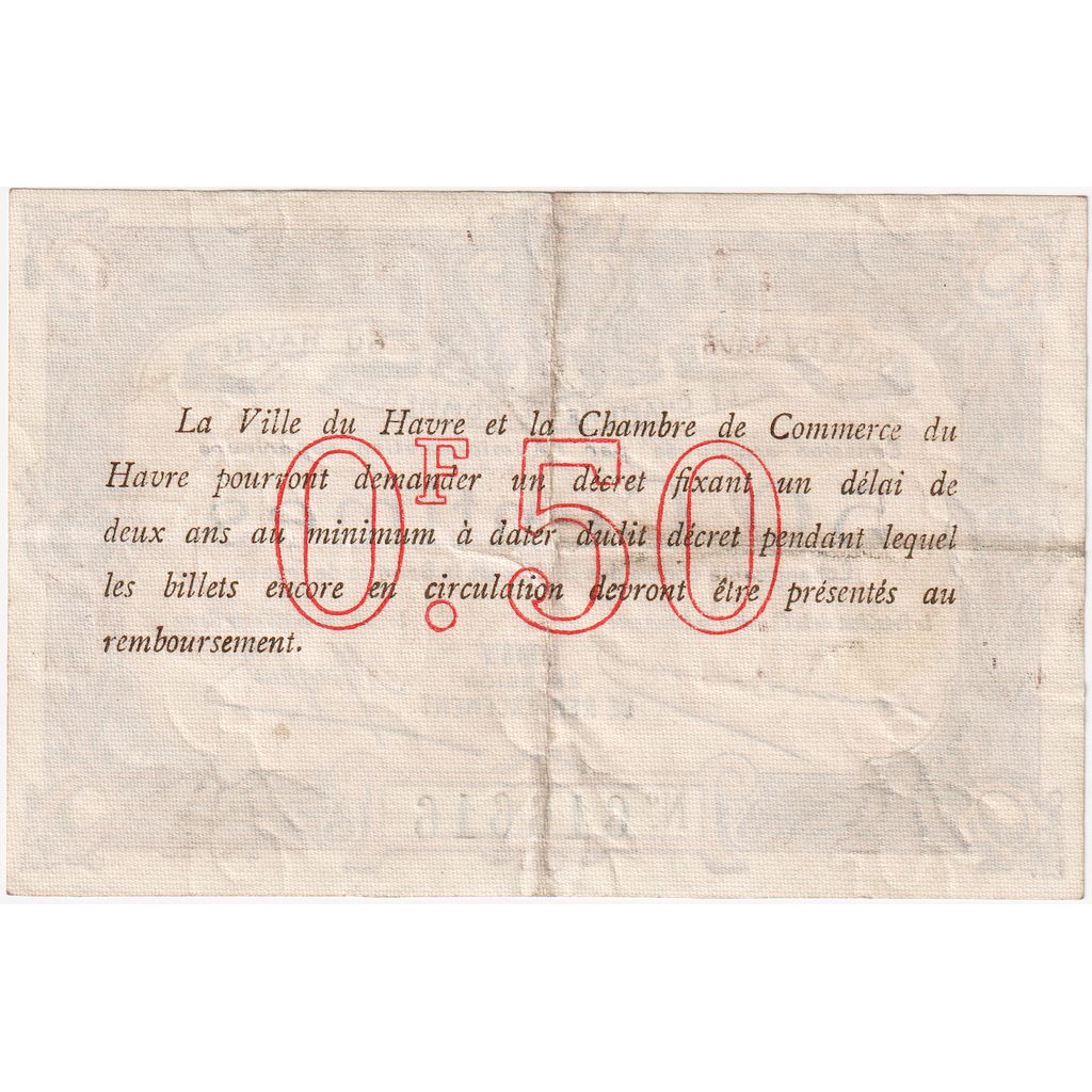France, Le Havre, 50 Centimes, Undated (1917), Chambre de Commerce, TTB
