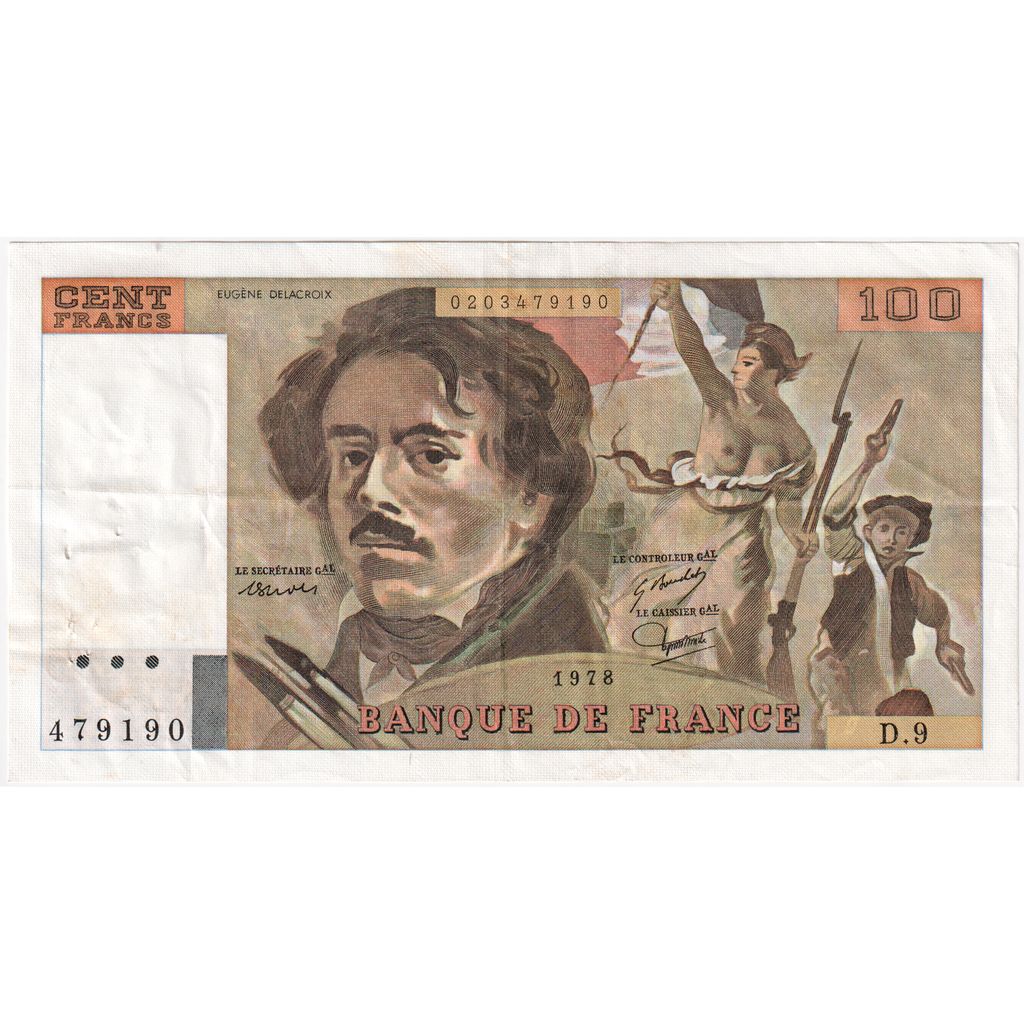 France, 100 Francs, Delacroix, D.9, EF(40-45)