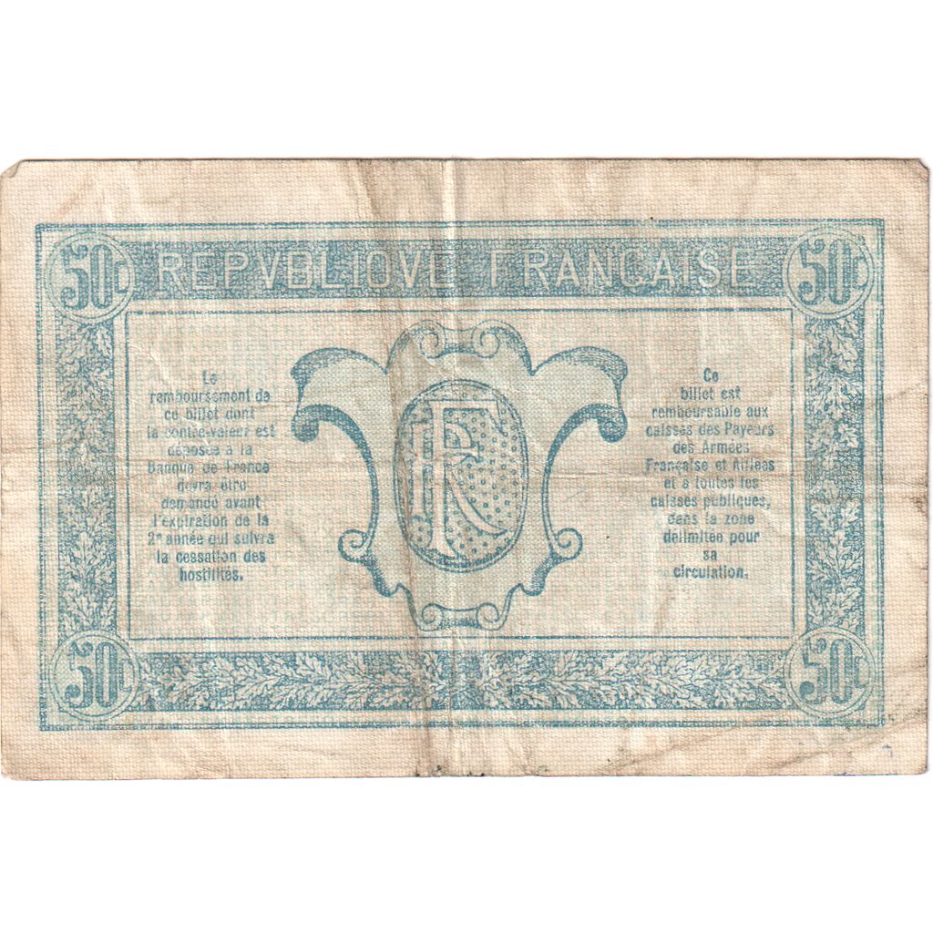 Francia, 50 Centimes, 1917-1919 Army Treasury, H, BC