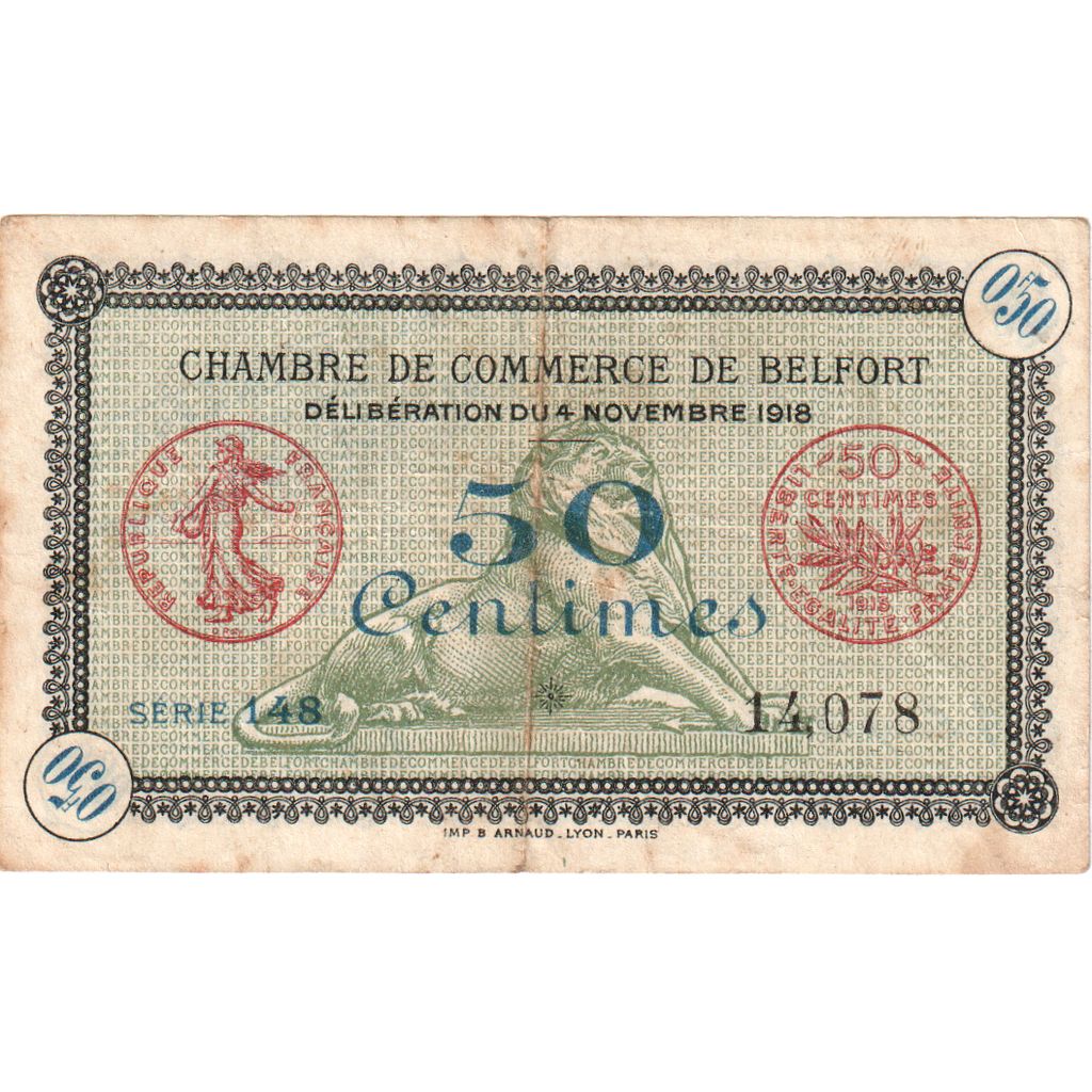 Frankreich, Belfort, 50 Centimes, 1918-11-04, S+, Pirot:23-41