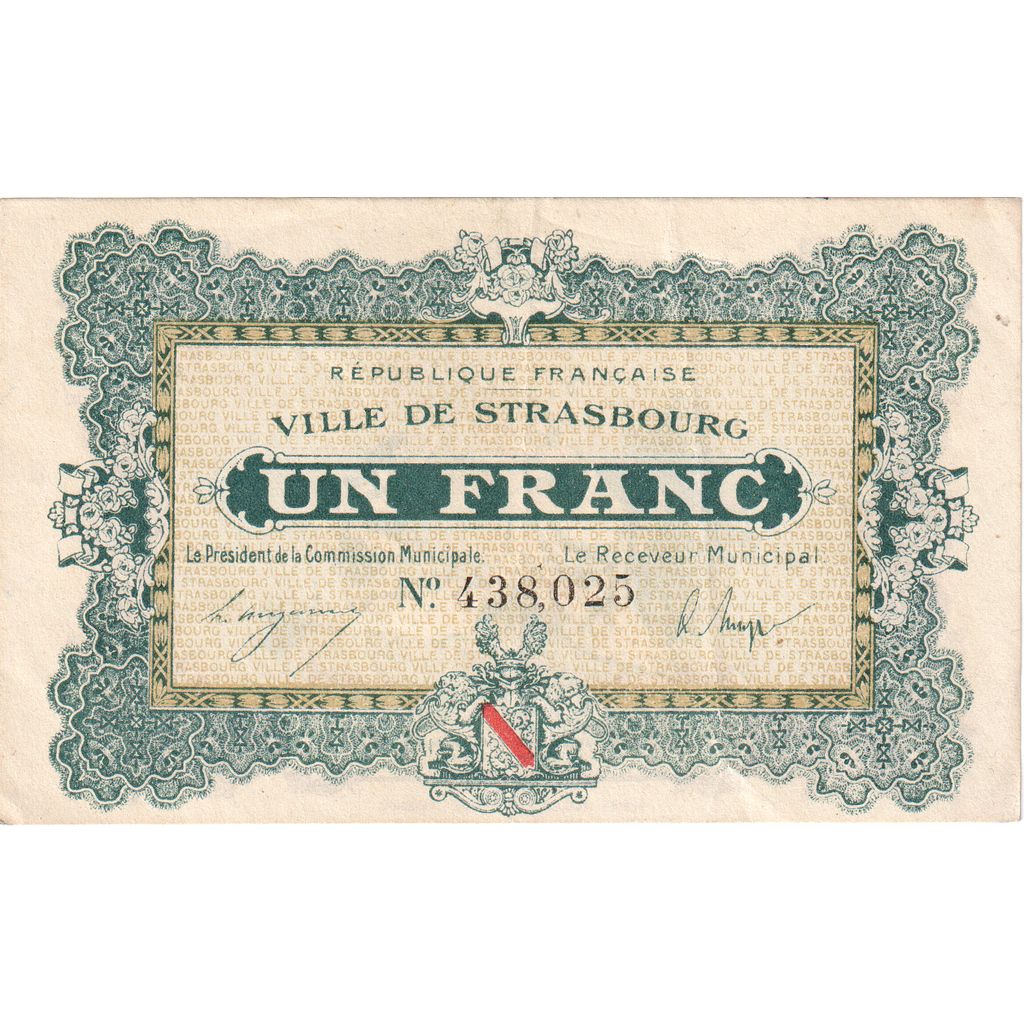 Francia, Strasbourg, 1 Franc, 1918-11-11, Bon Municipal., SPL-, Pirot:133-4