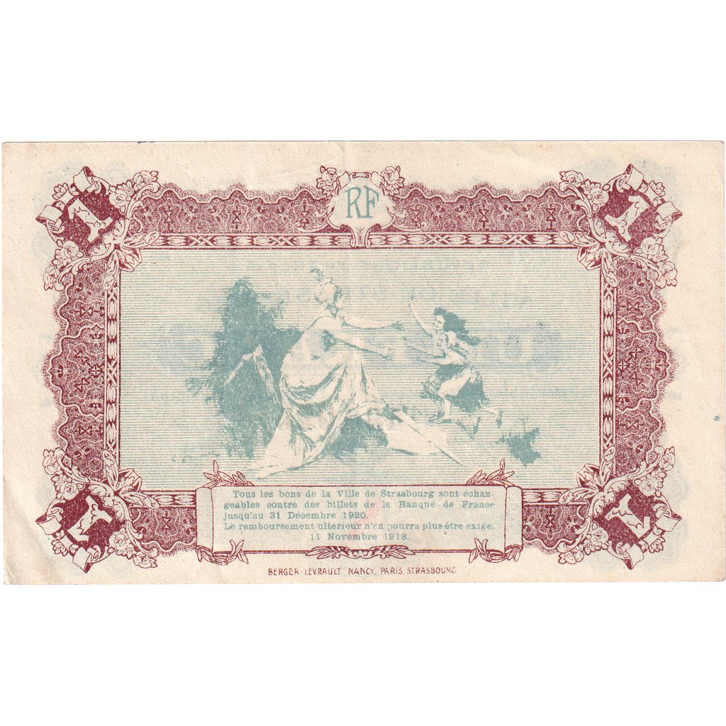 Francia, Strasbourg, 1 Franc, 1918-11-11, Bon Municipal., SPL-, Pirot:133-4