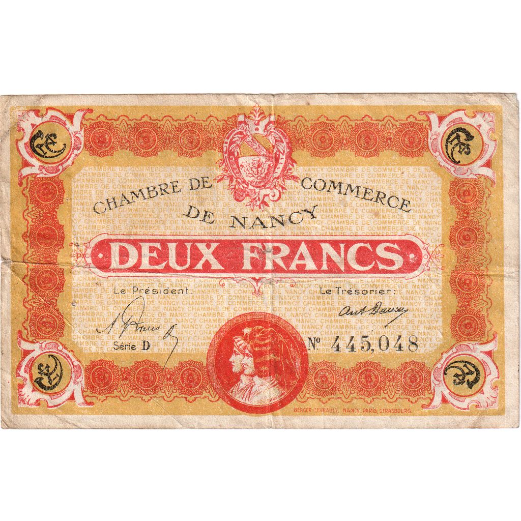France, Nancy, 2 Francs, 1919-04-01, Chambre de Commerce, VF(20-25), Pirot:87-25