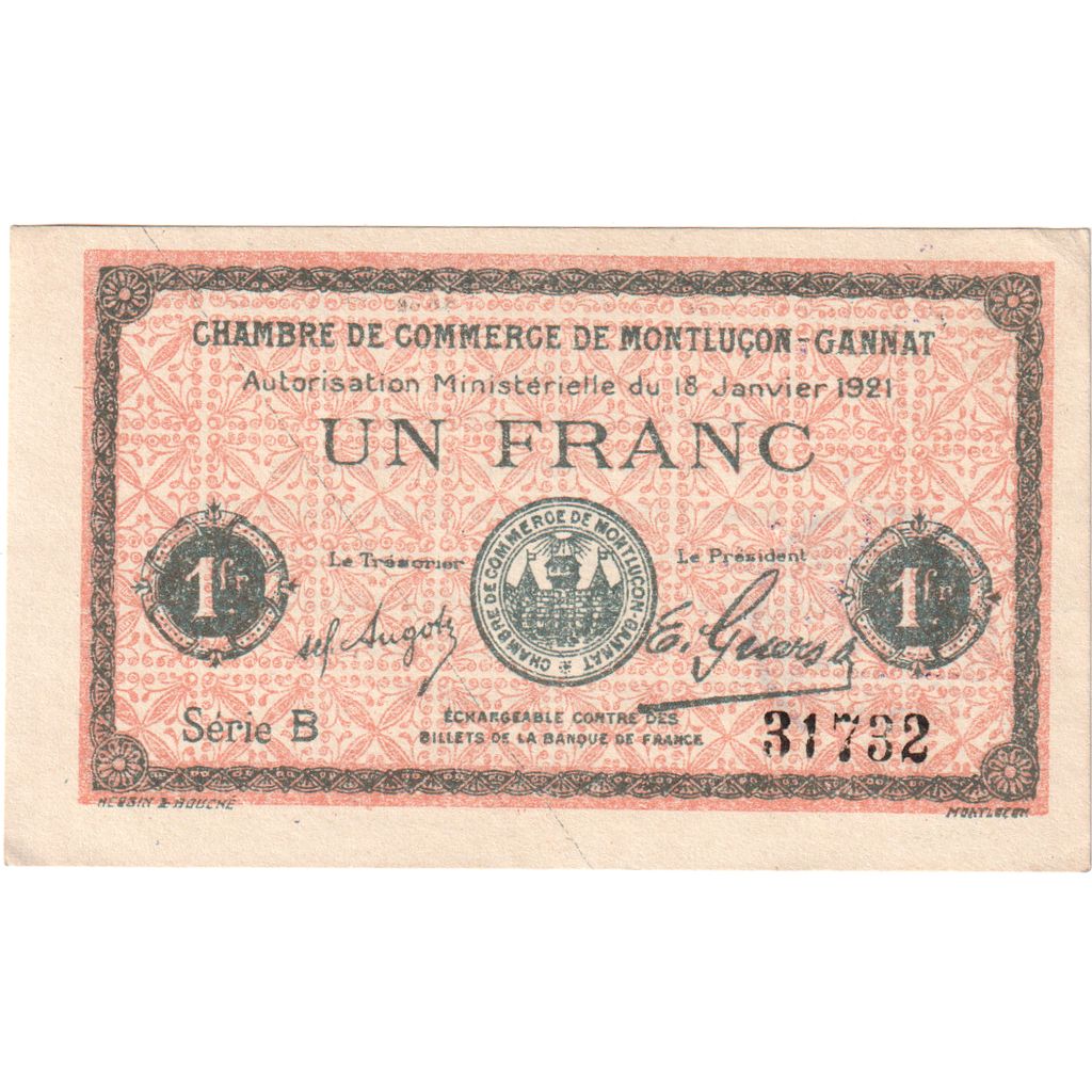 Frankreich, MONLUÇON-GANNAT, 1 Franc, 1921-01-18, VZ, Pirot:84-37