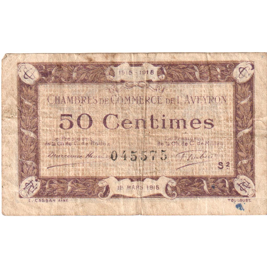 Francia, Rodez, 50 Centimes, 1915-03-12, B+, Pirot:108-1