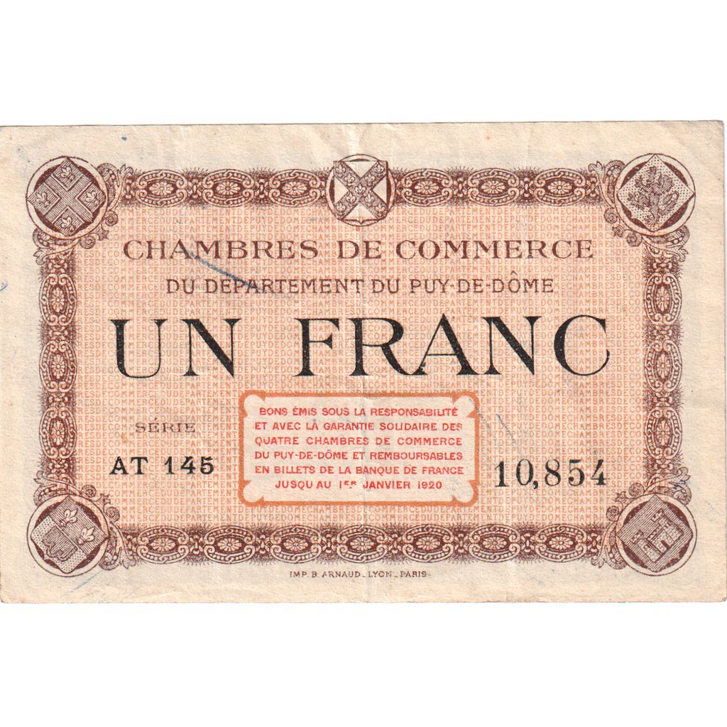 Frankreich, Puy De Dôme, 1 Franc, 1920-01-01, S, Pirot:103-25