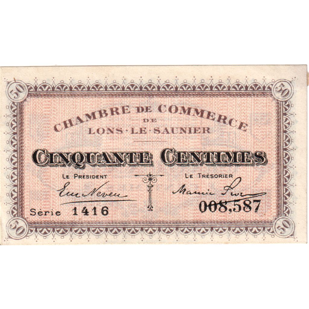 France, Lons-Le-Saunier, 50 Centimes, 1920-12-01, Chambre de Commerce, EF(40-45)