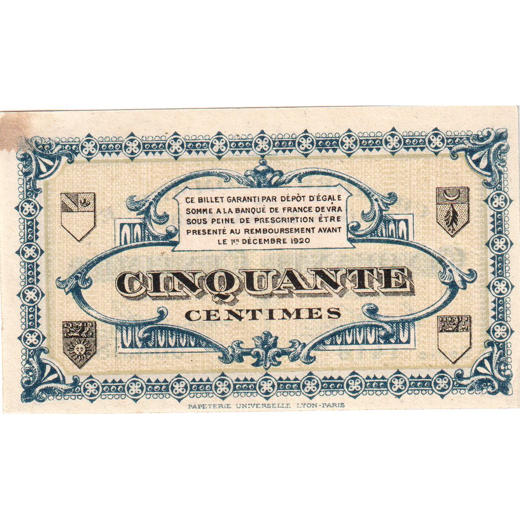 France, Lons-Le-Saunier, 50 Centimes, 1920-12-01, Chambre de Commerce, EF(40-45)