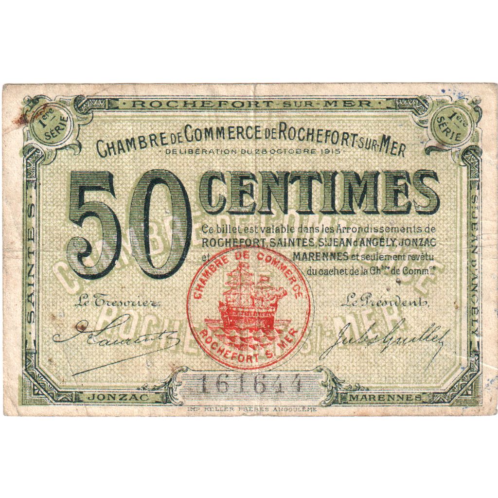 France, Rochefort-sur-Mer, 50 Centimes, 1915-10-28, VF(30-35), Pirot:107-17