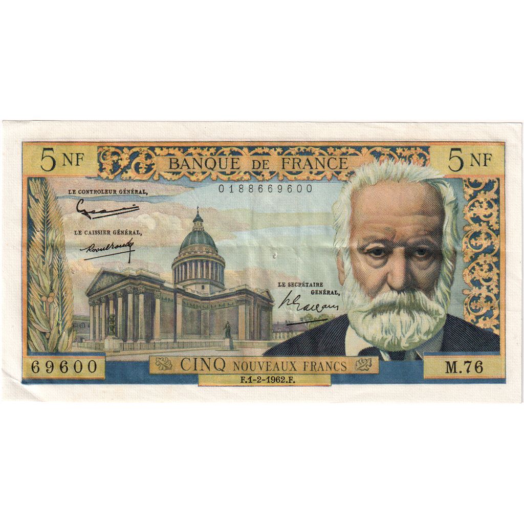 Francia, 5 Nouveaux Francs, Victor Hugo, 1962-02-01, M.76, BB