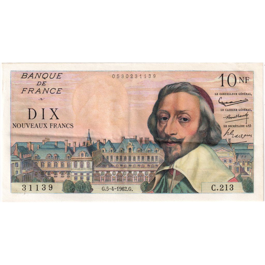 France, 10 Nouveaux Francs, Richelieu, 1962-04-05, C.213, EF(40-45)