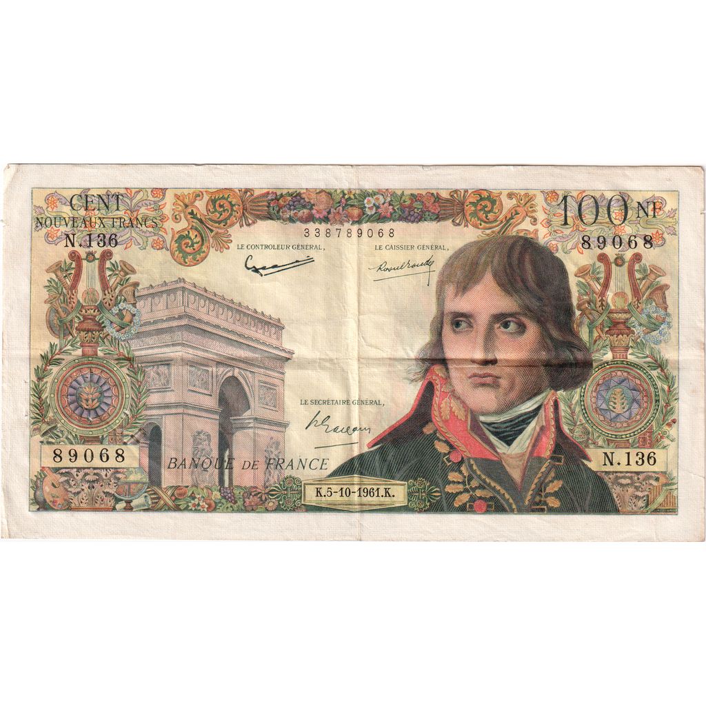 France, 100 Nouveaux Francs, Bonaparte, 1961-10-05, N.136, VF(30-35)