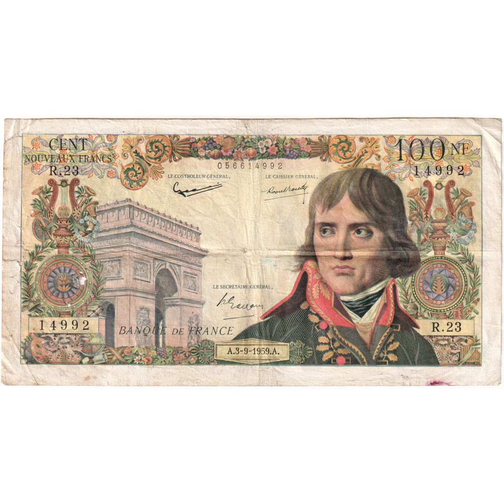 France, 100 Nouveaux Francs, Bonaparte, 1959-09-03, R.23, TB