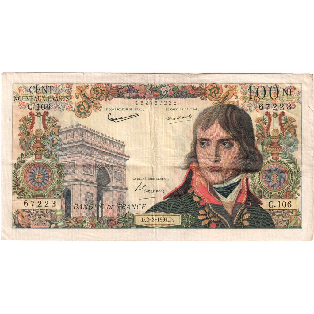 França, 100 Nouveaux Francs, Bonaparte, 1961-02-02, C.106, VF(20-25)