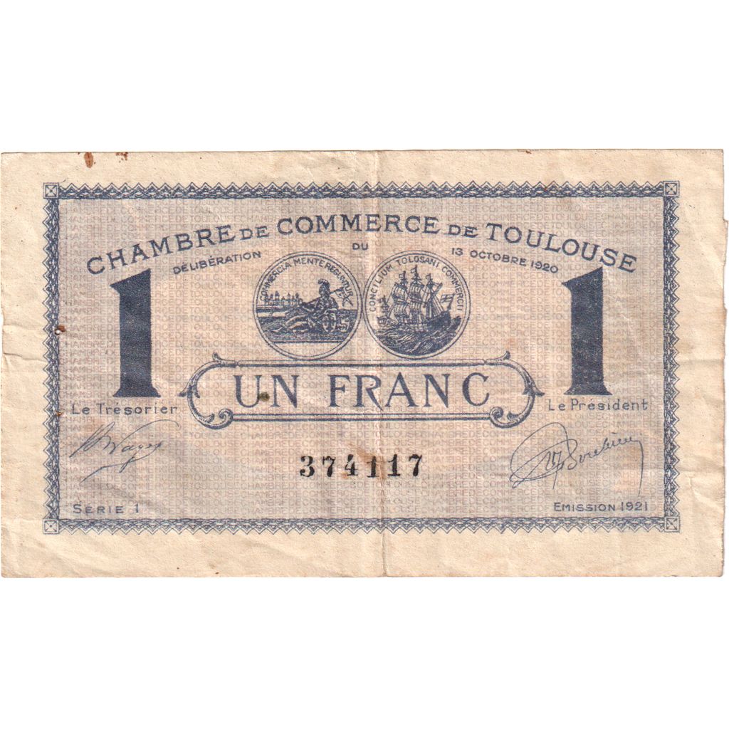 França, Toulouse, 1 Franc, 1920-10-13, VF(20-25)
