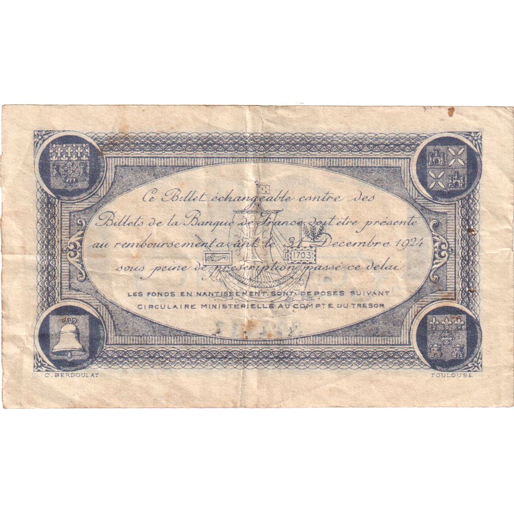 França, Toulouse, 1 Franc, 1920-10-13, VF(20-25)