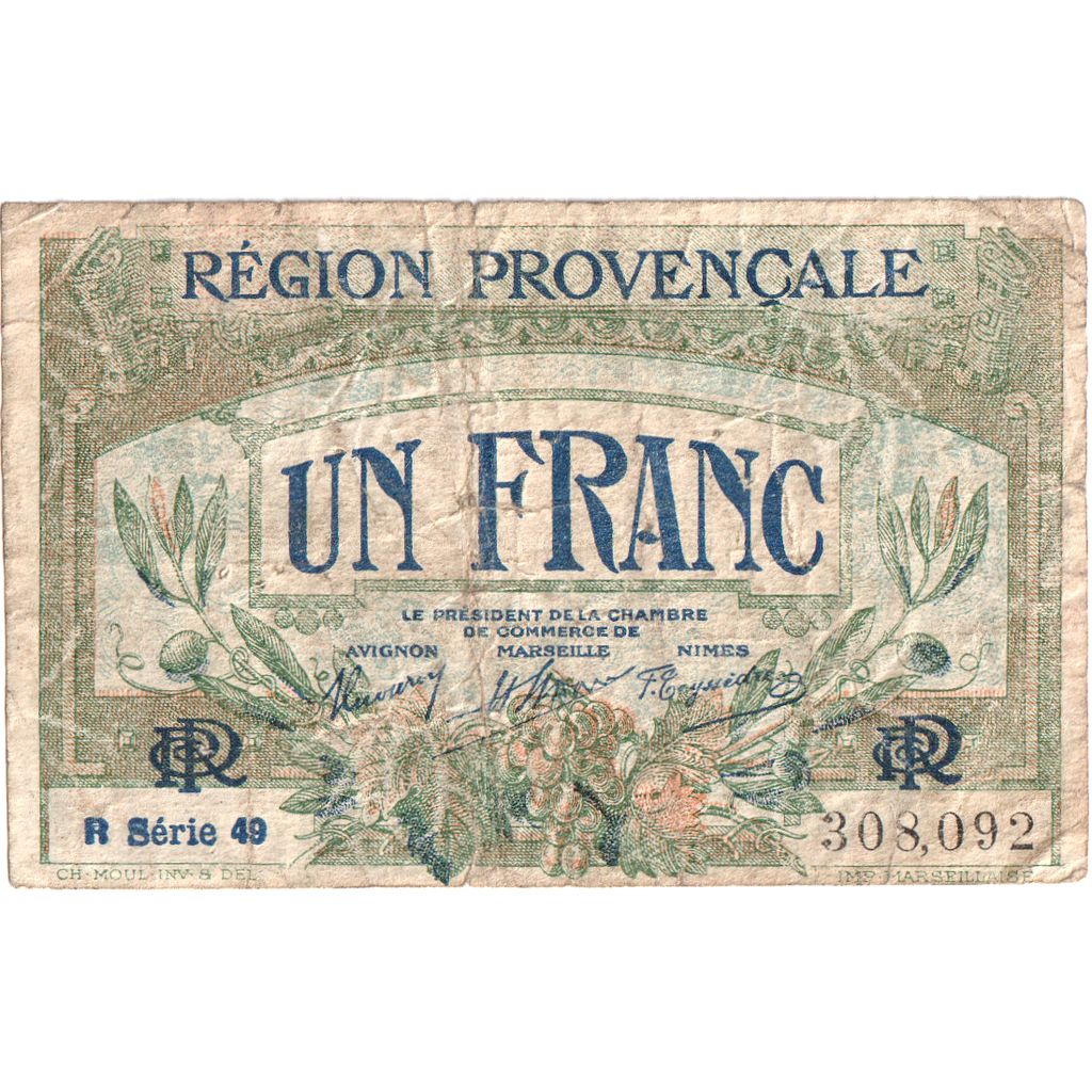 France, Région Provençale, 1 Franc, 1922-12-31, SERIE 49, TB, SPL
