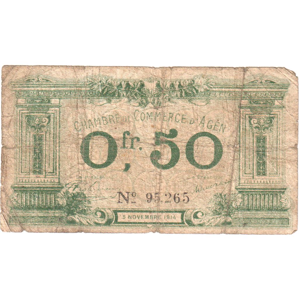 France, Agen, 50 Centimes, 1914-11-05, 95265, VG(8-10)