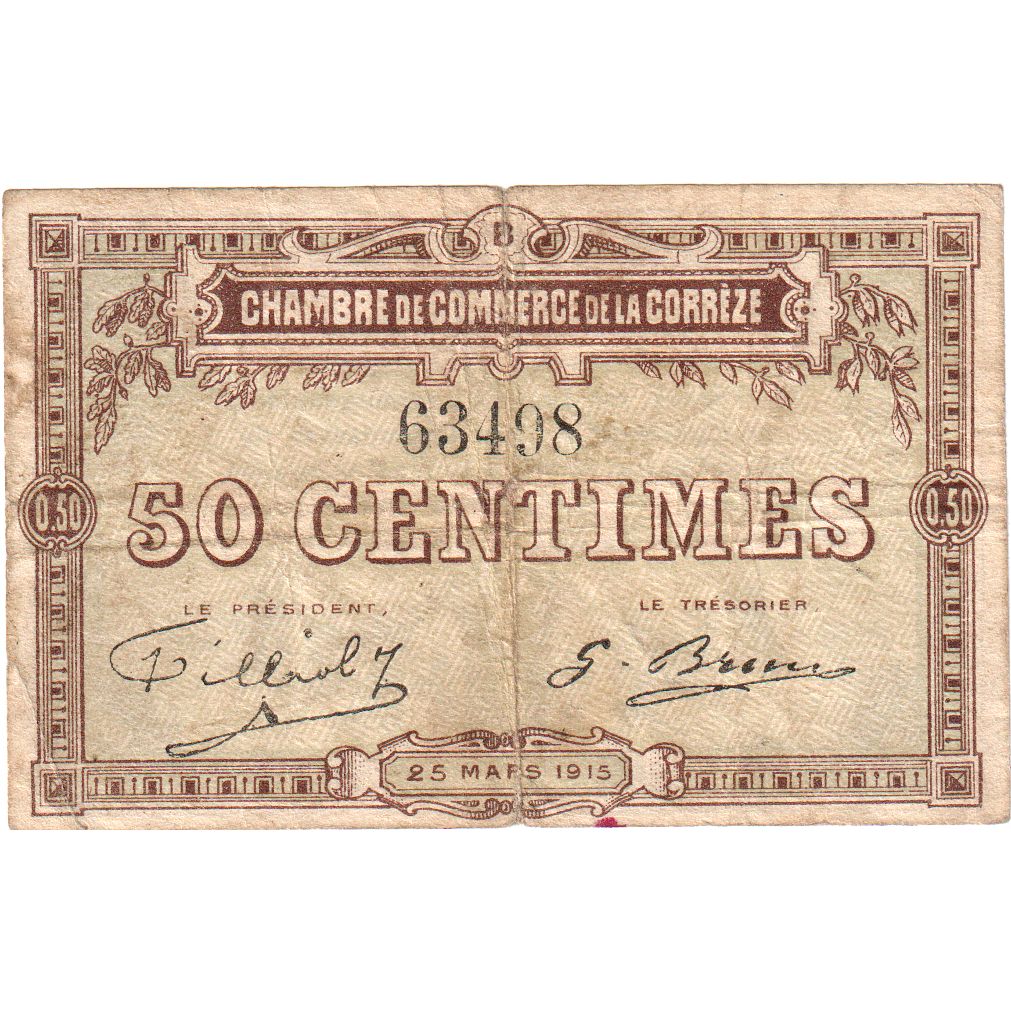 France, Corrèze, 50 Centimes, 1915-03-15, 63498, VF(20-25)