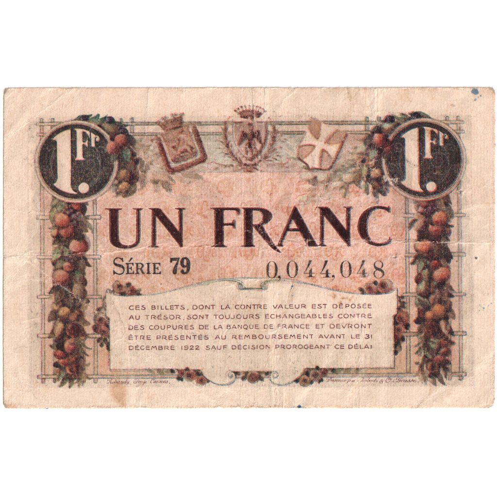 France, Nice, 1 Franc, 1920-04-30, SERIE 79, VF(20-25)