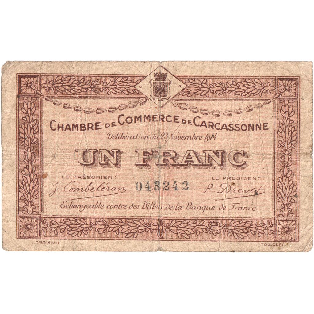 Francia, Carcassonne, 1 Franc, 1914-11-23, 043242, B+