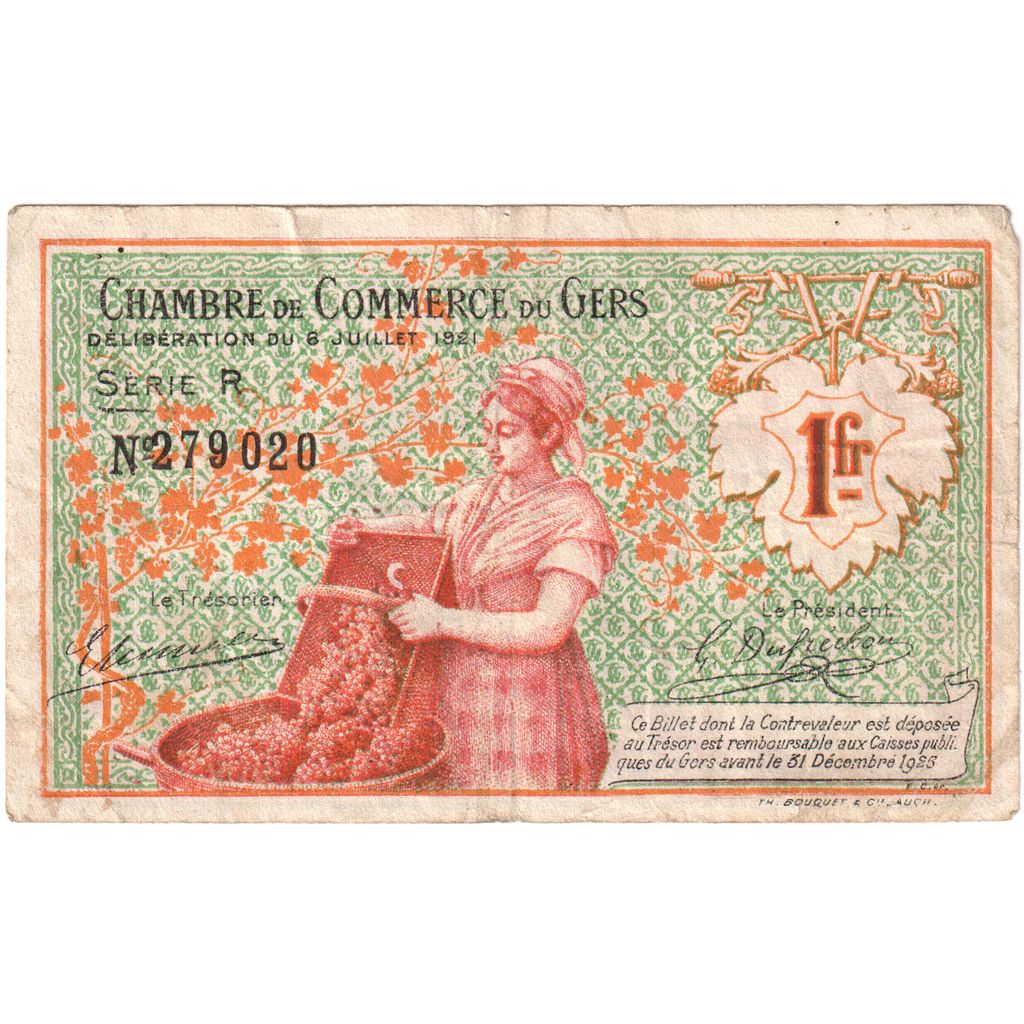 France, Gers, 1 Franc, 1921-07-06, Série R, TB