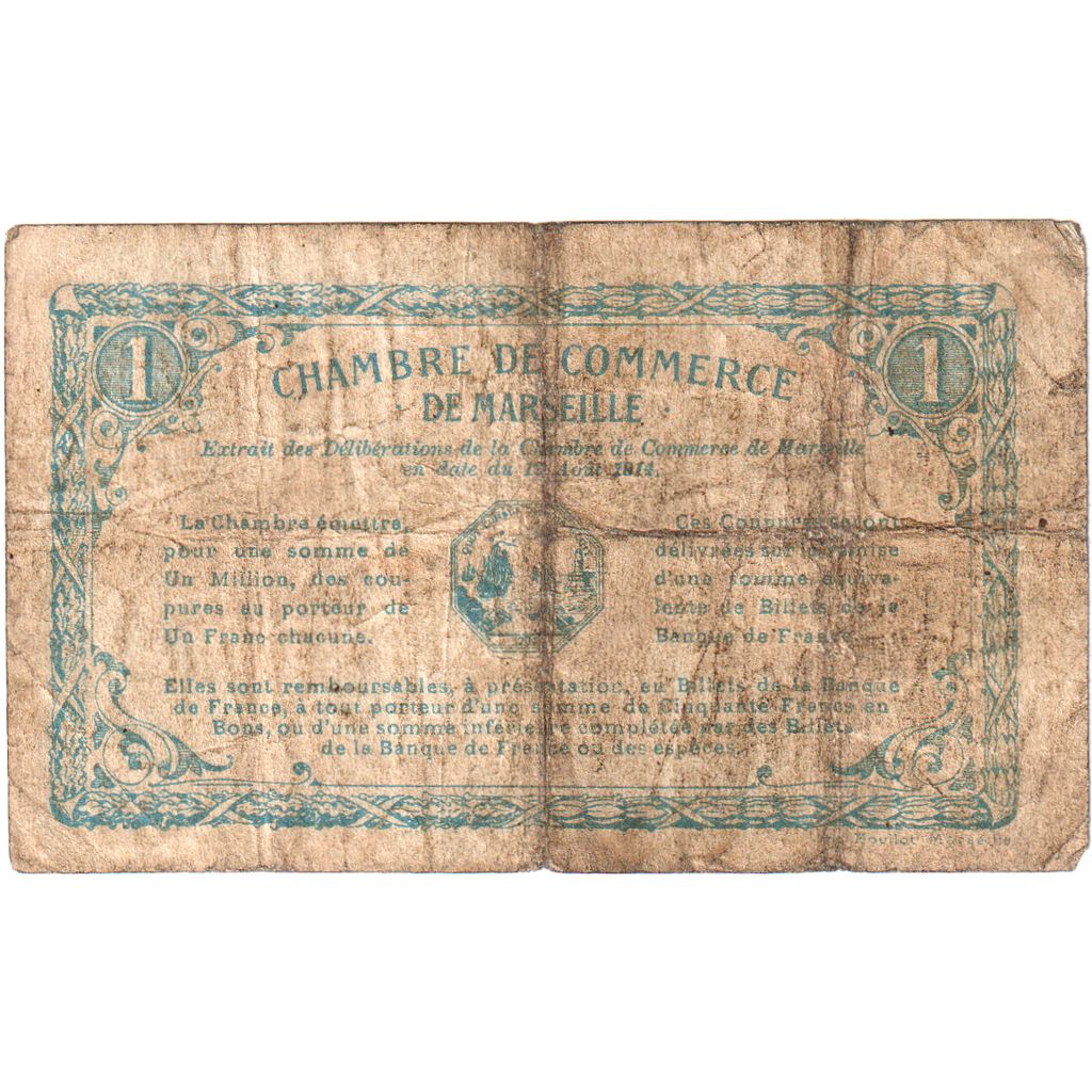 Francia, Marseille, 1 Franc, 1914-08-19, Serie 8, RC+