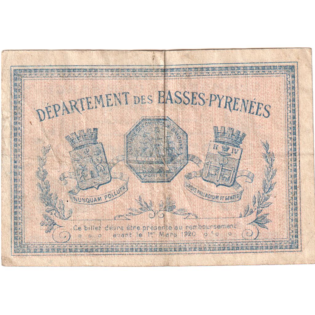 France, Bayonne, 2 Francs, 1915-01-16, Serie K, EF(40-45)