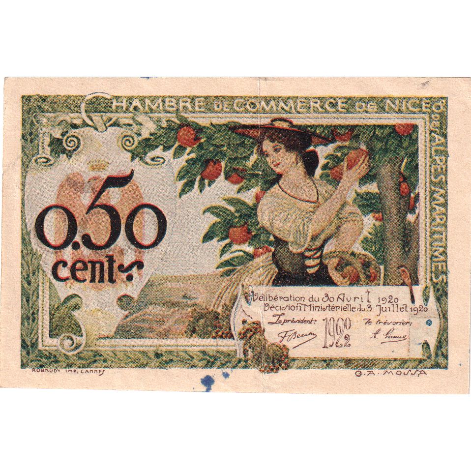 France, Nice, 50 Centimes, 1920-04-30, SERIE 296, EF(40-45)