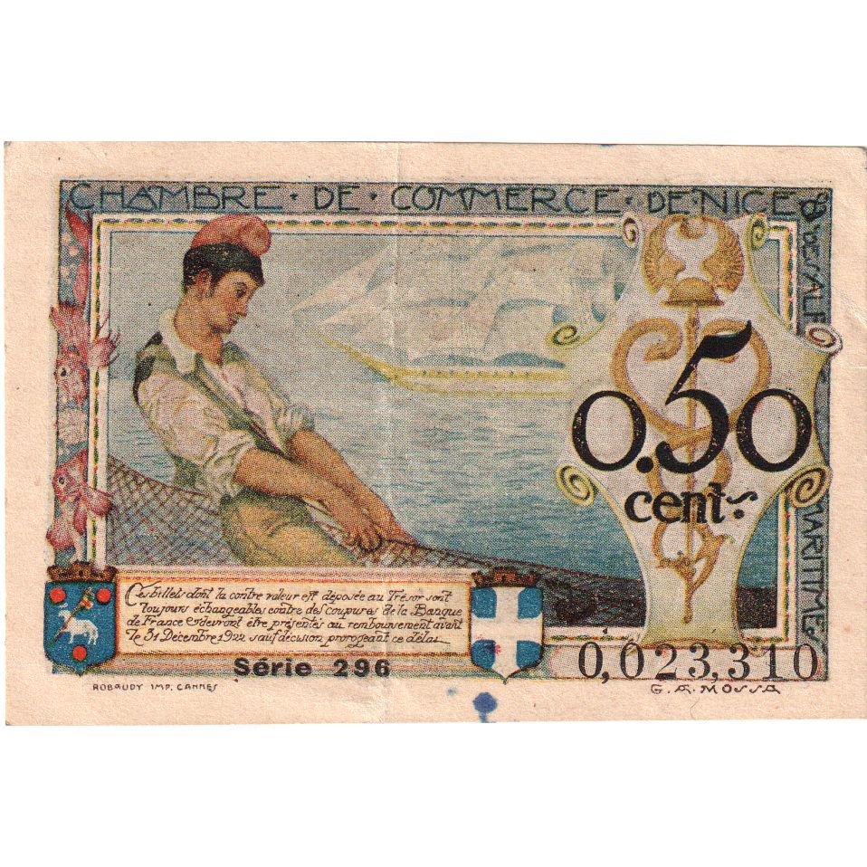 France, Nice, 50 Centimes, 1920-04-30, SERIE 296, EF(40-45)