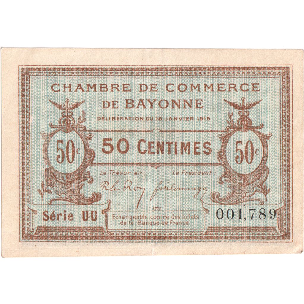 France, Bayonne, 50 Centimes, 1915-01-16, SERIE UU, AU(55-58)