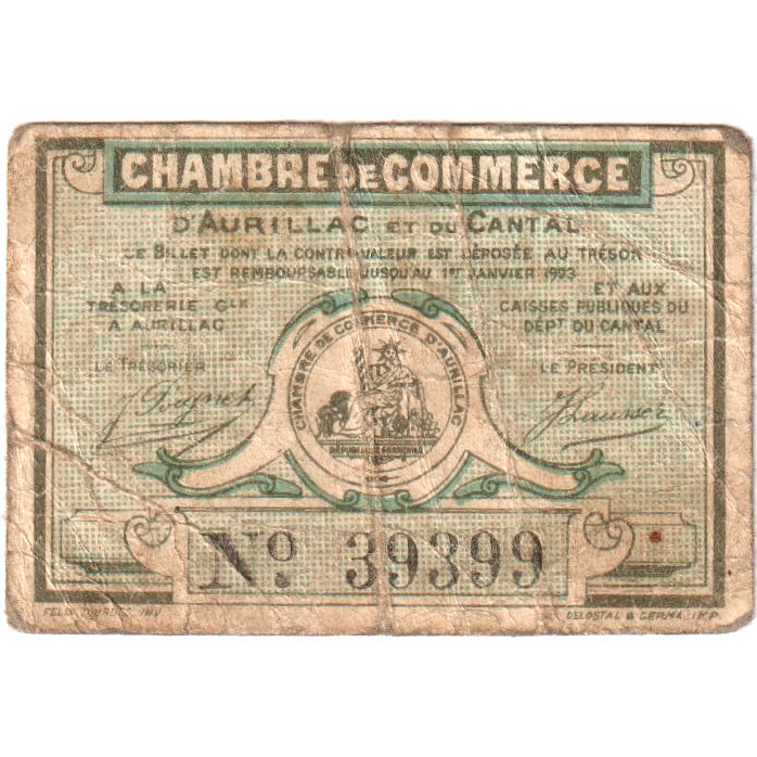 França, Aurillac, 25 Centimes, Undated (1917), SERIE J, F(12-15)