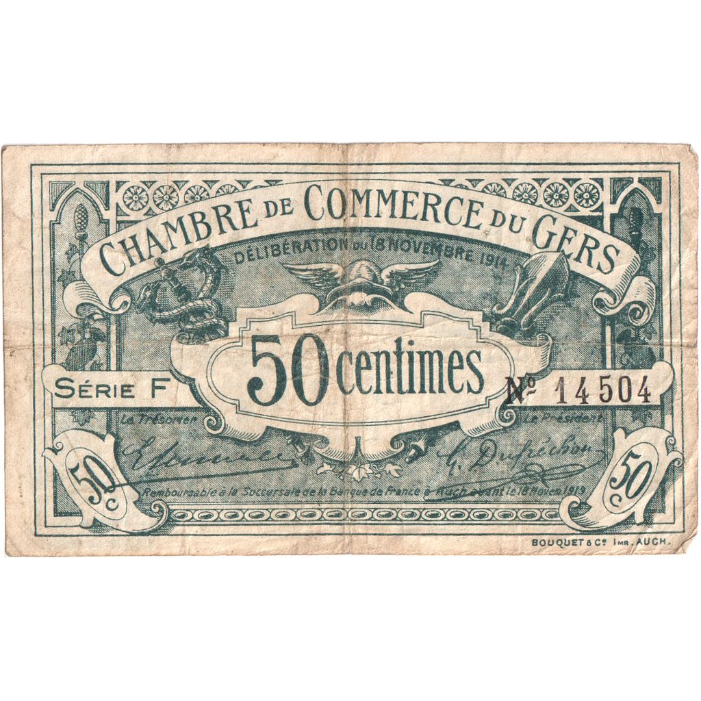 France, Auch, 50 Centimes, 1914-11-18, SERIE F, VF(30-35)