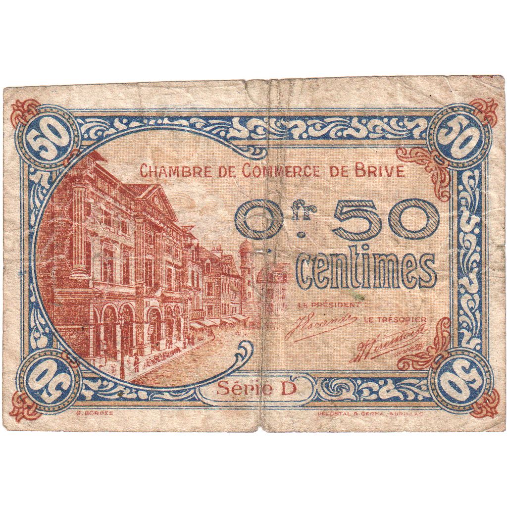 France, Brive, 50 Centimes, Undated (1914)., Serie D, VG(8-10)