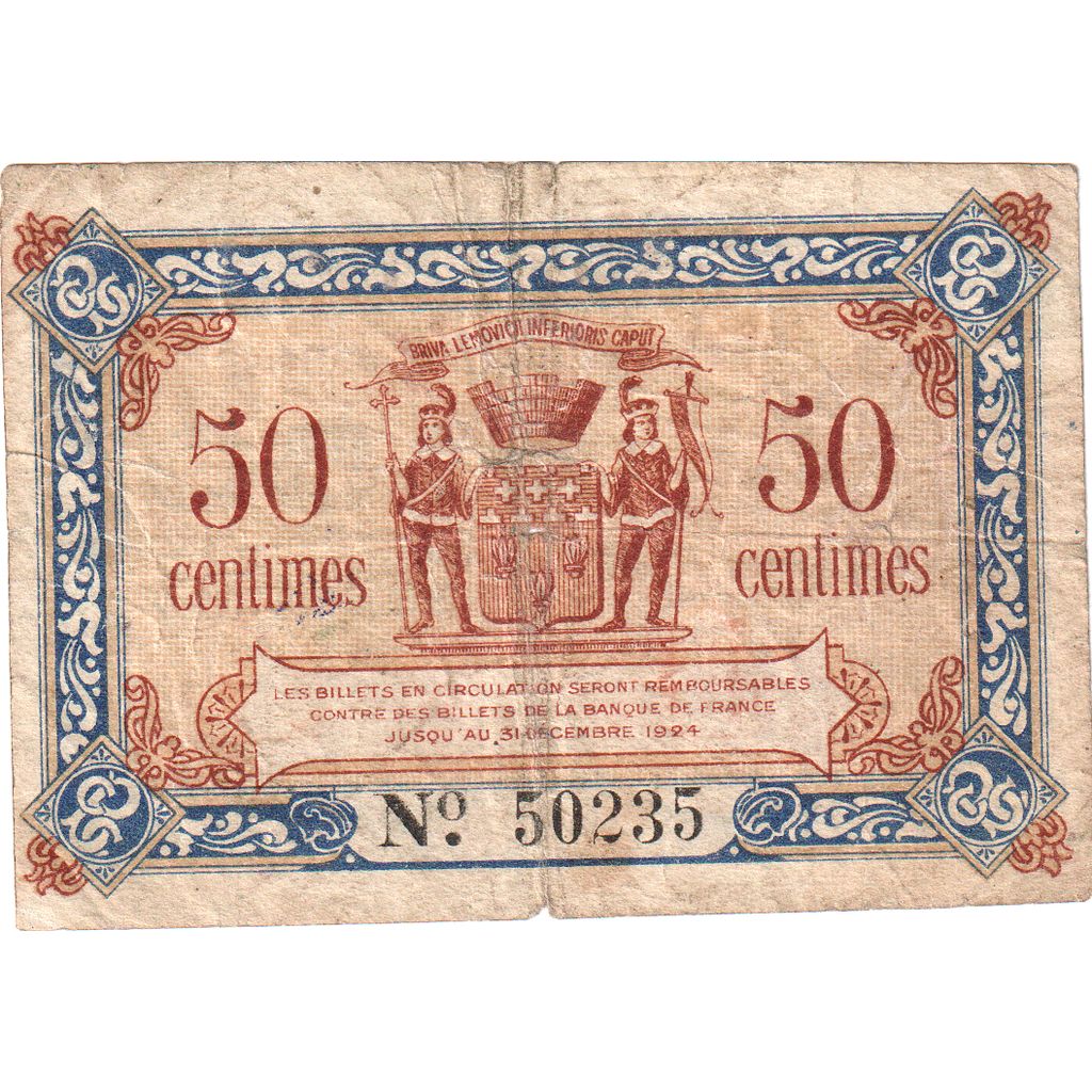 France, Brive, 50 Centimes, Undated (1914)., Serie D, VG(8-10)
