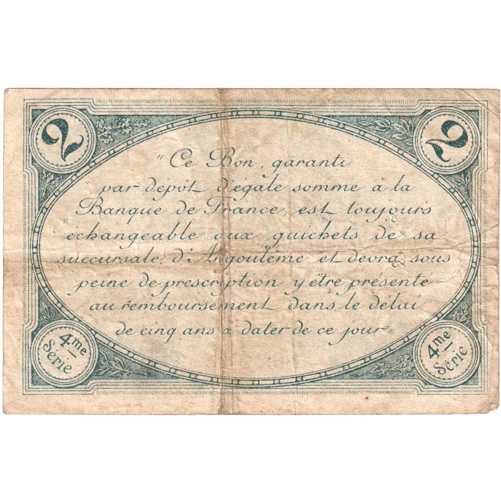 France, 2 Francs, 1915-01-15, SERIE 4, Angoulême, VF(20-25)
