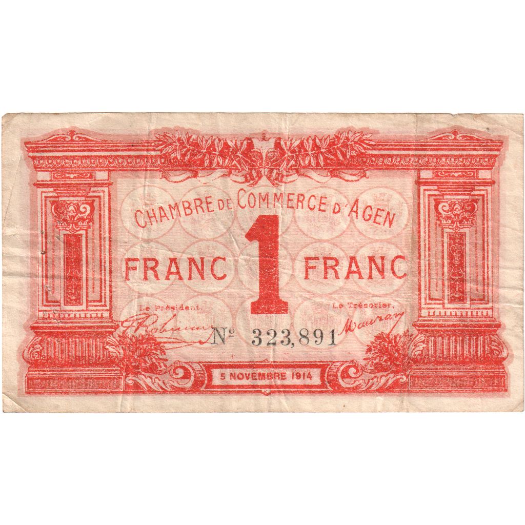 France, Agen, 1 Franc, 1914-11-05, 323891, VF(20-25)
