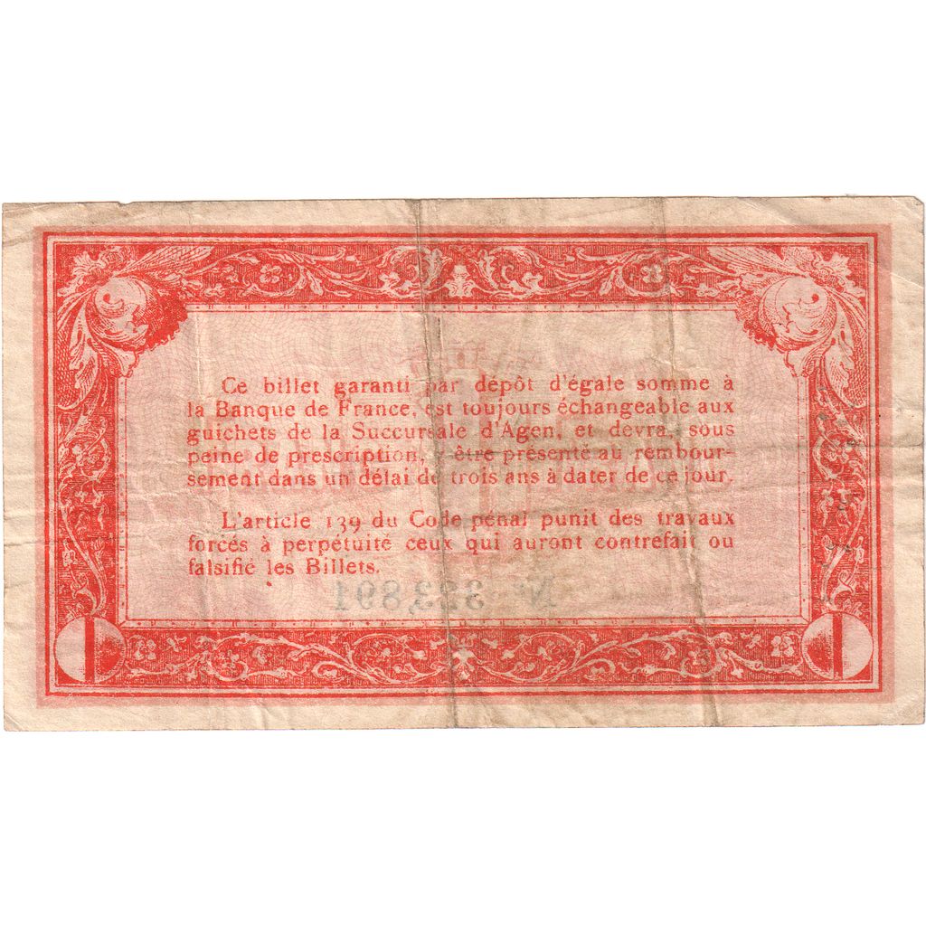 France, Agen, 1 Franc, 1914-11-05, 323891, VF(20-25)