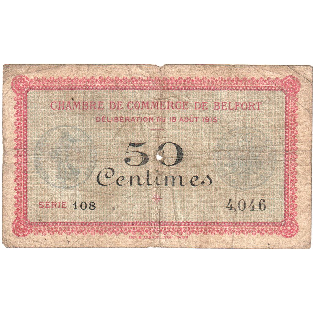 Francja, Belfort, 50 Centimes, 1915-08-18, Série 108, F(12-15)