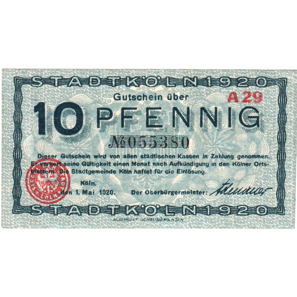 Germany, Köln, 10 Pfennig, 1920-05-01, AU(55-58)