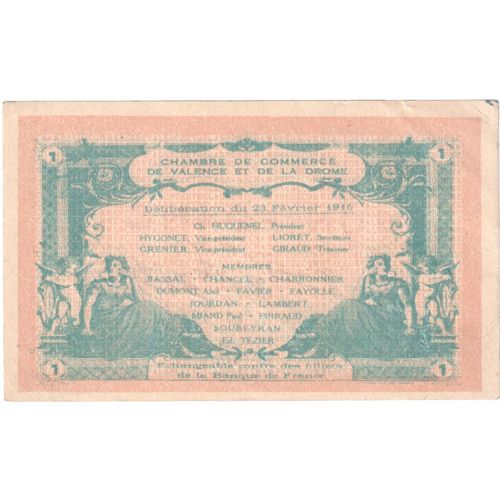 France, Valence, 1 Franc, 1915-02-23, SERIE C, EF(40-45)